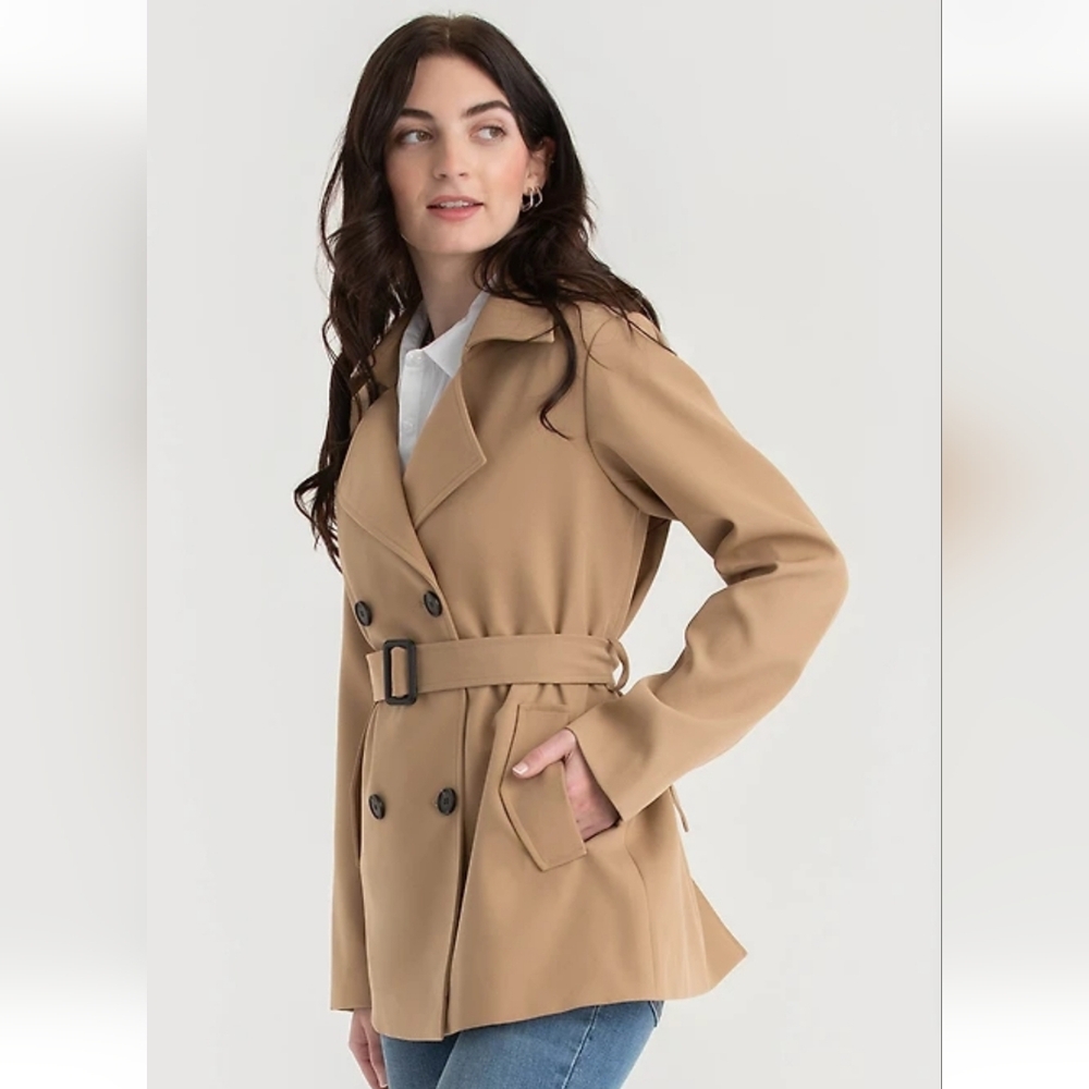 Point Zero Women's Tan Double-Breasted Trench Coat Large Beautiful